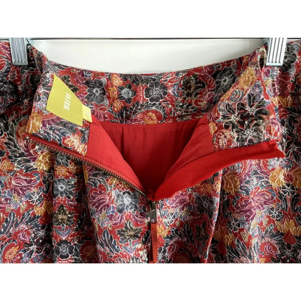 Anthropologie Metallic Skirt Mini Jacquard Holiday Party Boho Floral Pockets Fun